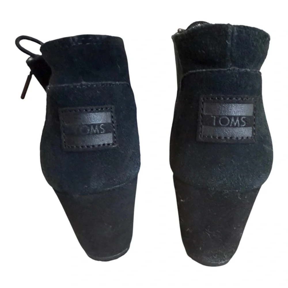 Toms Desert Black Suede Women's Wedge Booties Shoes Ankle Boots Size 7.5 Lace Up